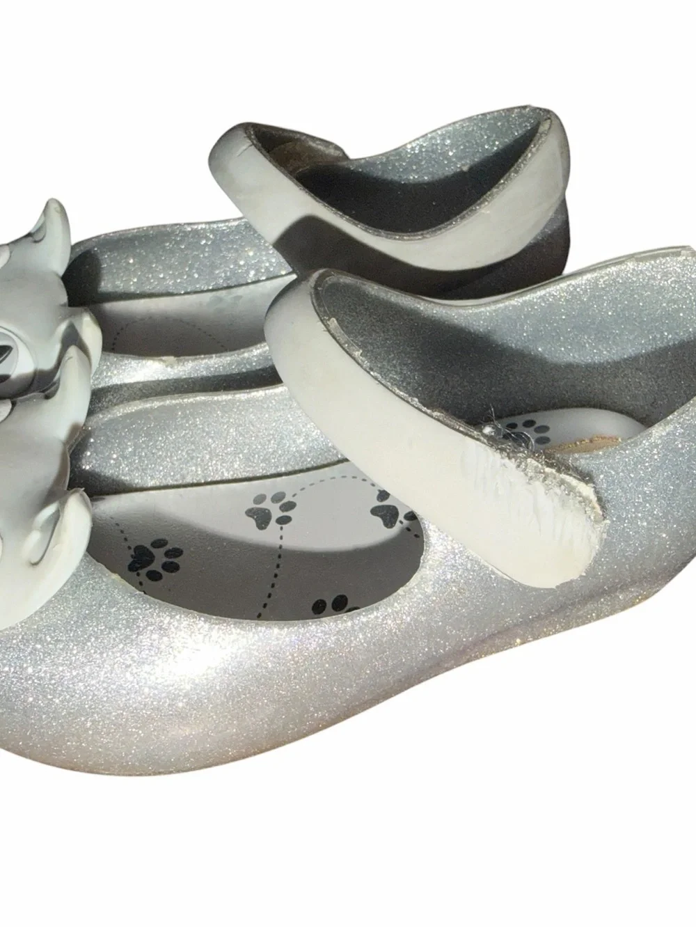 Mini Melissa Ultragirl II Silver Glitter Toddler Shoes size 7c with Cat face